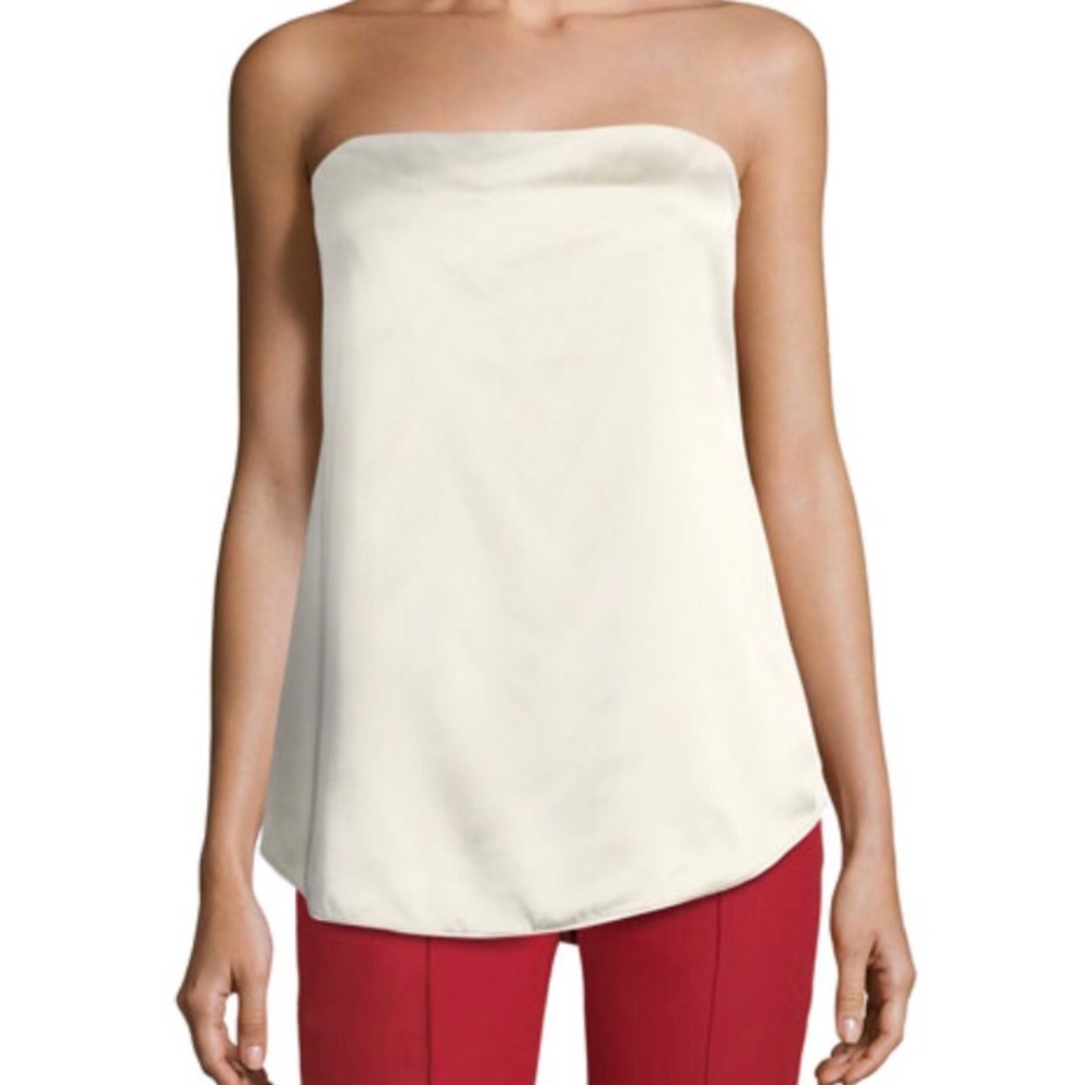 Theory Zalballa Strapless Silk Blouse in Champagne